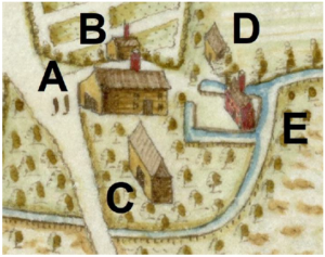 Details van de kaart van Cornelis Lowis van de Heijnsheuvel uit het midden van de zeventiende eeuw.