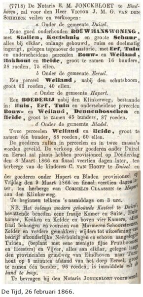 Groenstraat 9-9a. De Tijd, 26 februari 1866.