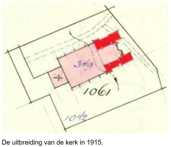 De uitbreiding van de kerk in 1915.