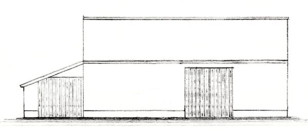 Oorspronkelijke tekening van de graanschuur die in 1942 is bijgebouwd.