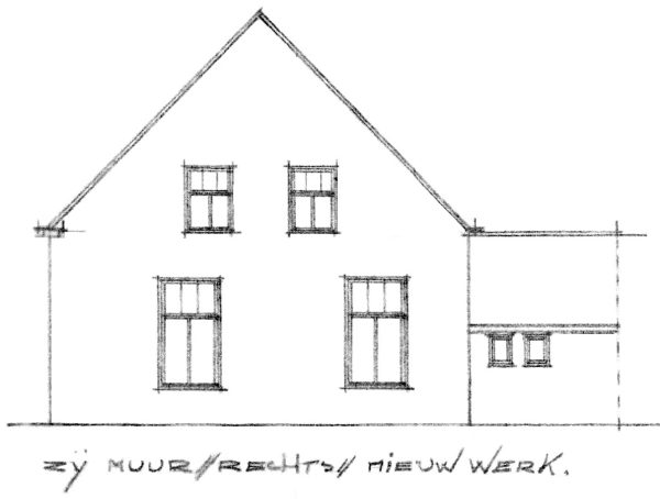 Tekening uit 1945 van architect Arnold van Buul voor de verbouwing van 1947.